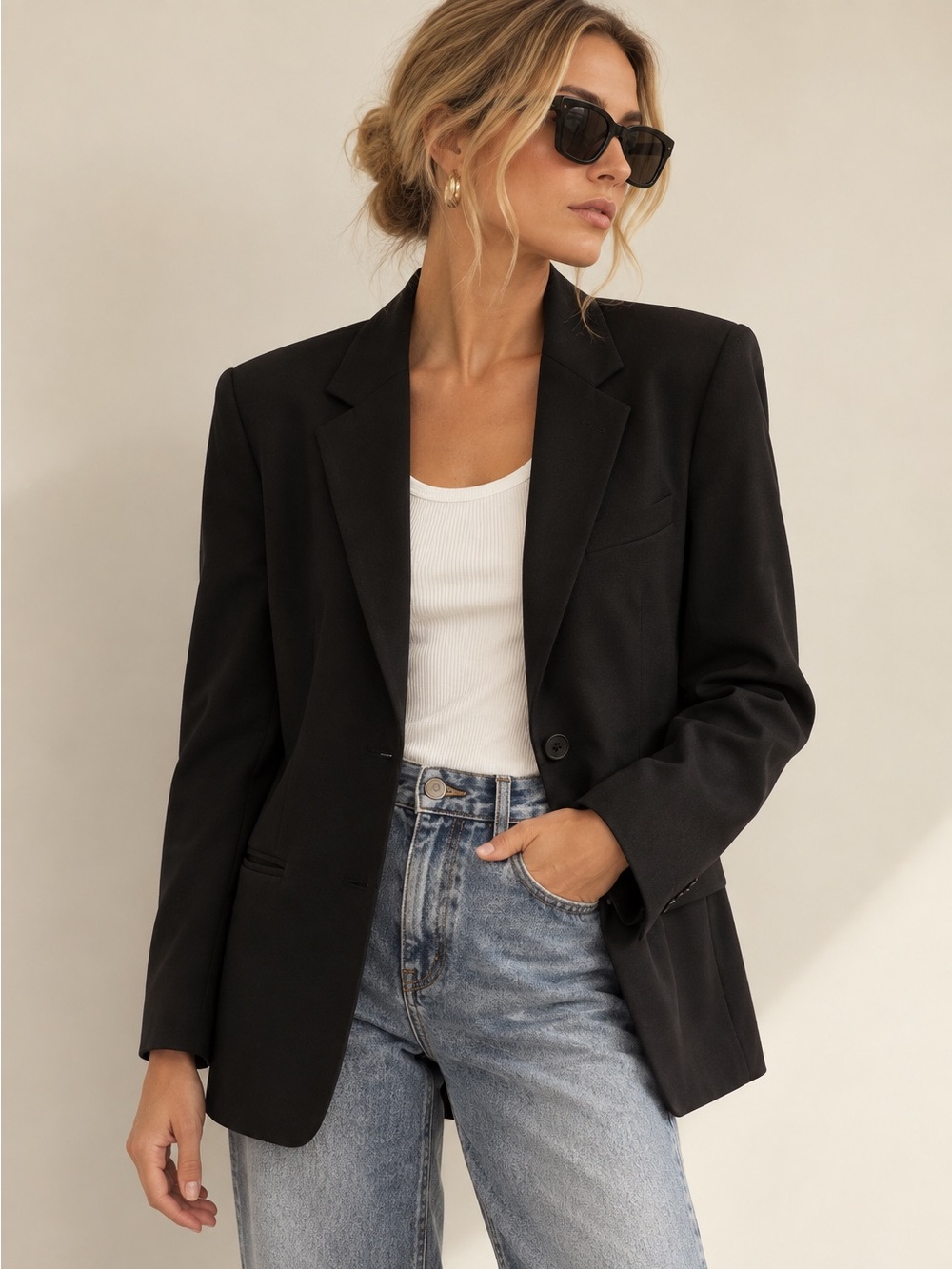 Vintage Lauren Ralph Lauren Black Wool Blend Classic Blazer Sz 10